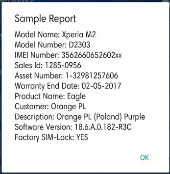 Check IMEI Service sample report for Sony