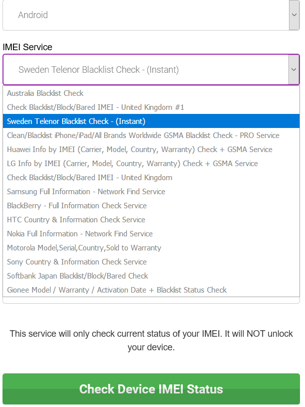 IMEI service for the manufacturer